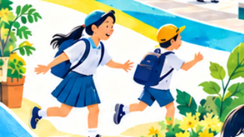 子どもたちが元気に走っていくイラスト